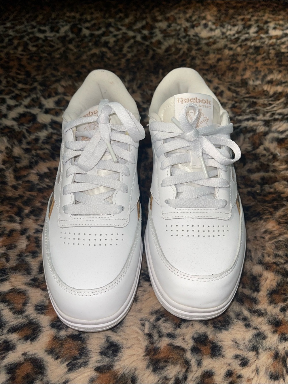 White Reebok Sneackers with Leopard Print - Picture 2 of 6